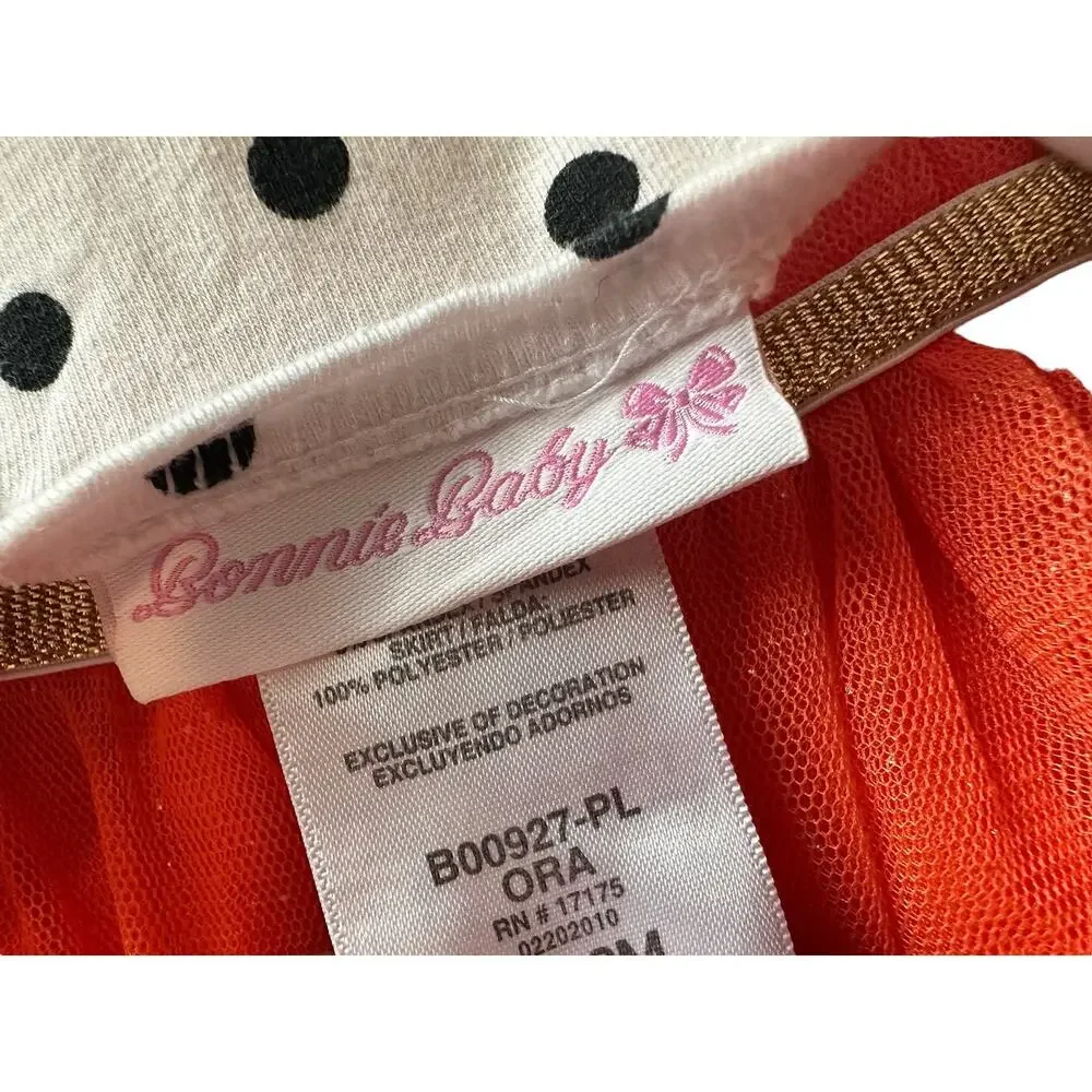 Bonnie Baby Girls 3-6M Orange Black White Halloween Themed Long Sleeve Dress
